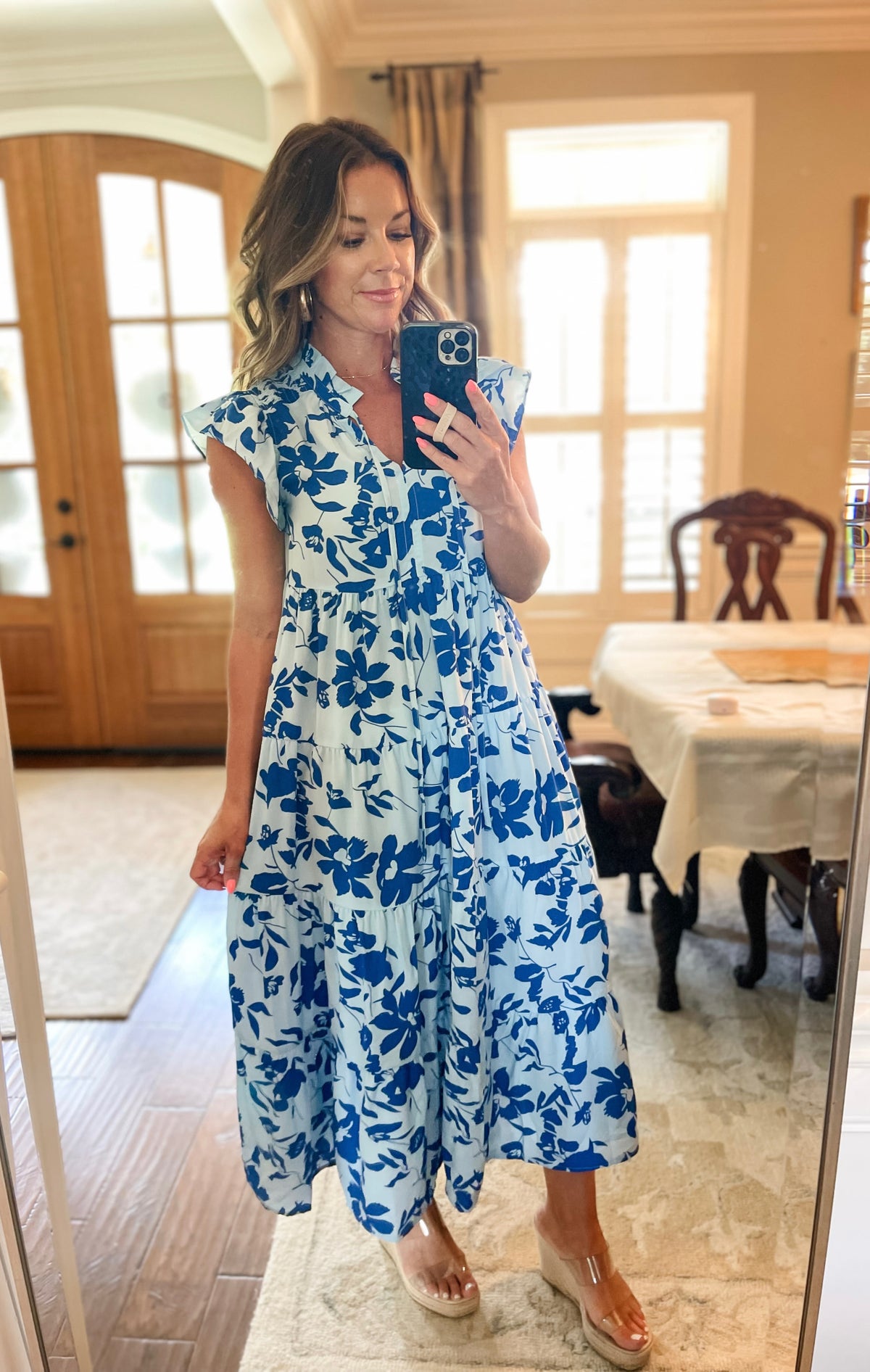 Floral Print Tiered Frilled Trim Flutter Sleeve Dress