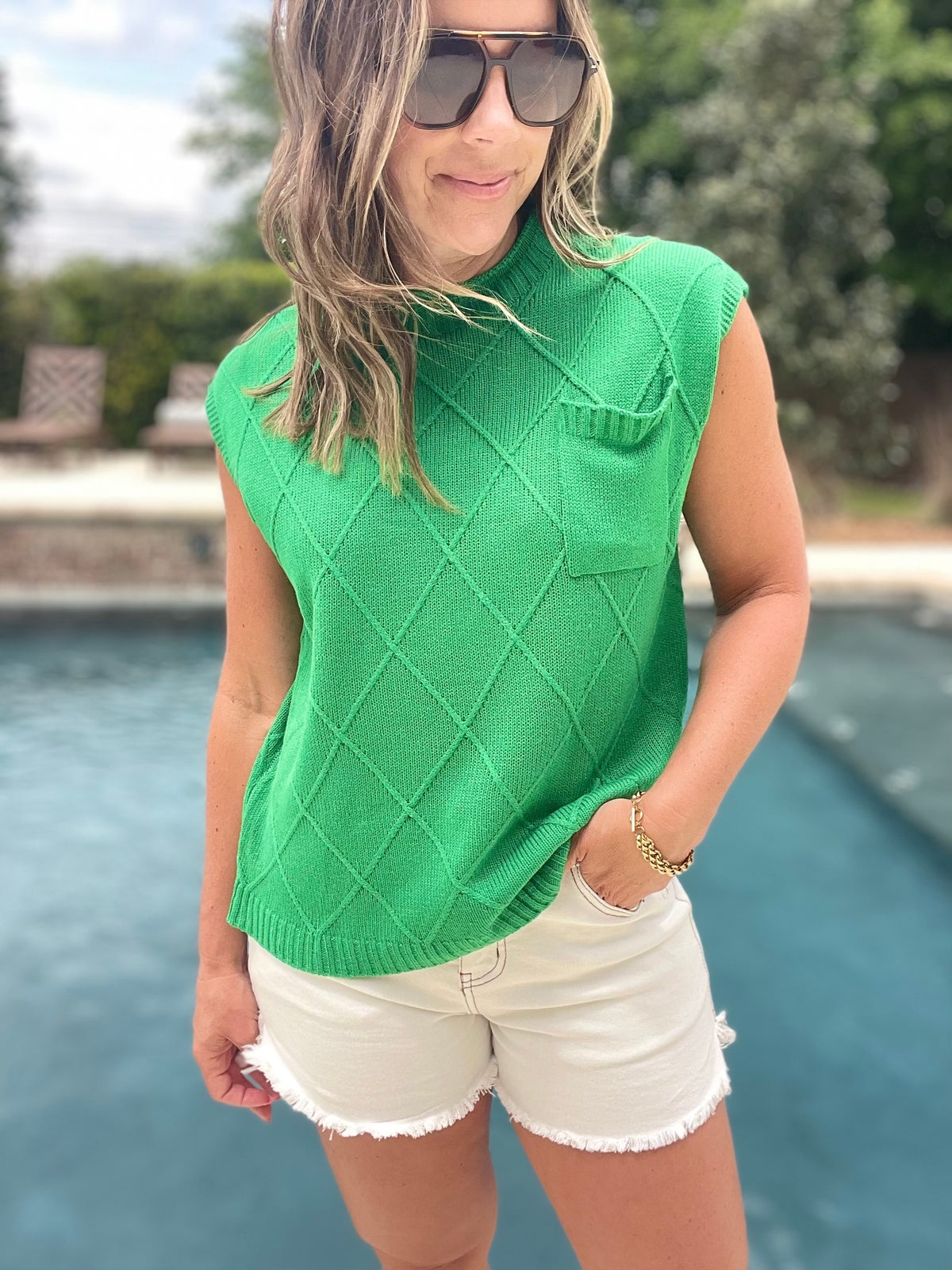 Round Neck Cap Sleeve Knit Top