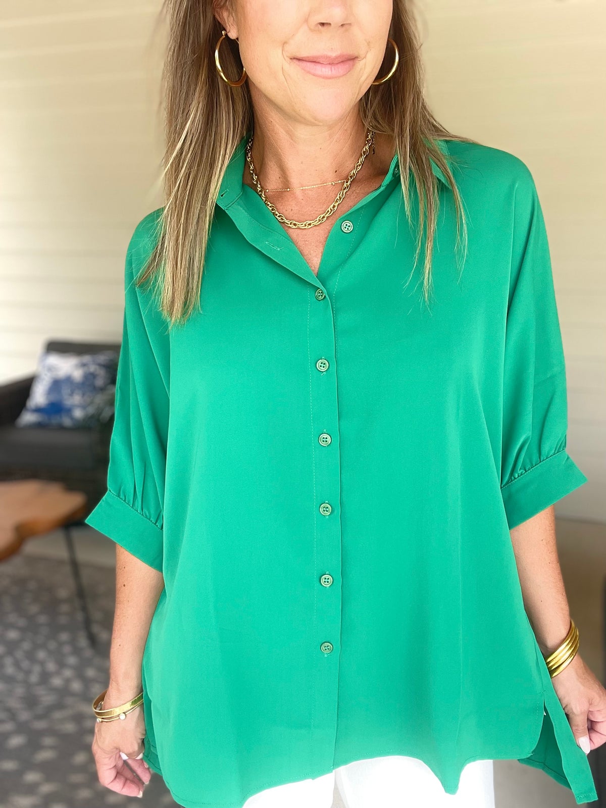 Collared Neck Three-Quarter Sleeve Shirt
