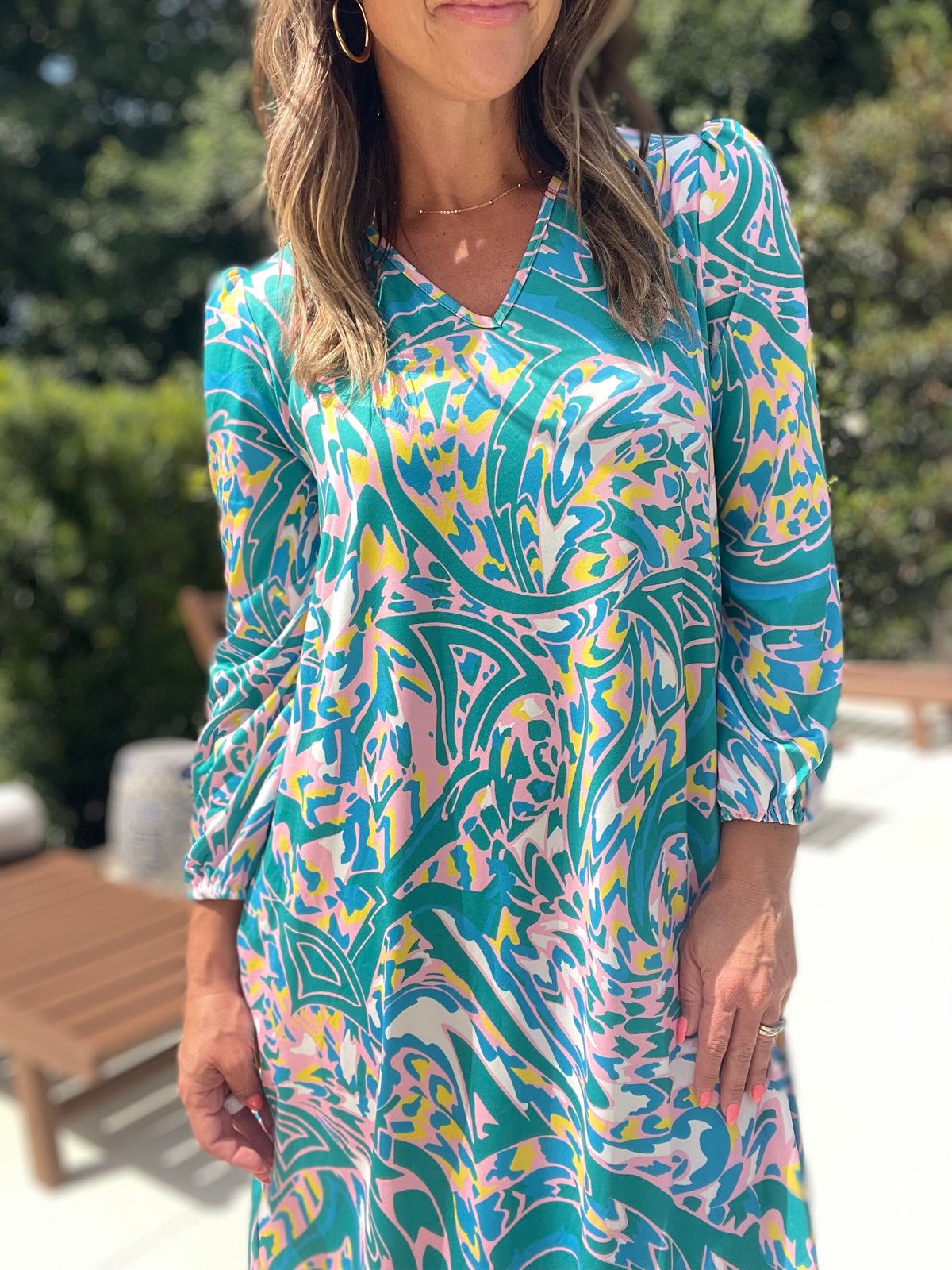 Full Size Printed V-Neck Dress with Pockets Plus Size
