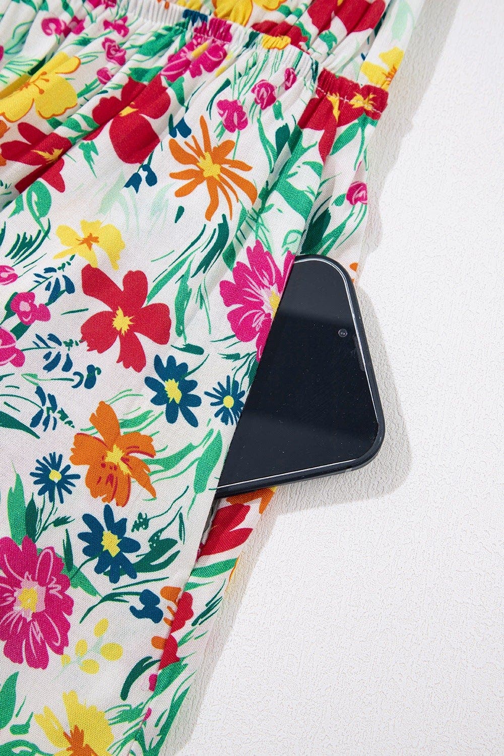 Floral Knotted Straps Cinched Waist Ruffle Hem Mini Dress