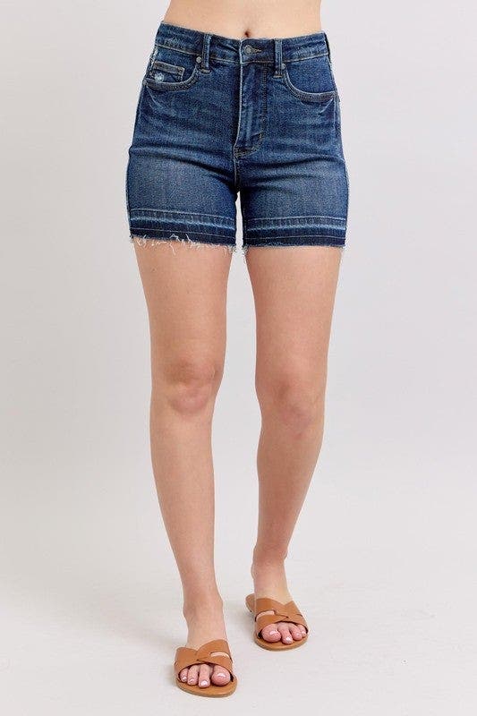 Judy Blue Full Size High Waist Tummy Control Destroy Release Hem Denim Shorts Plus Size