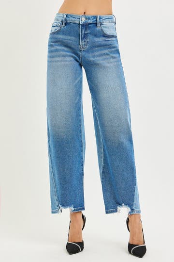Product: RISEN Full Size Slouchy Cropped Barrel Jeans with Contrast Wash Plus Size
