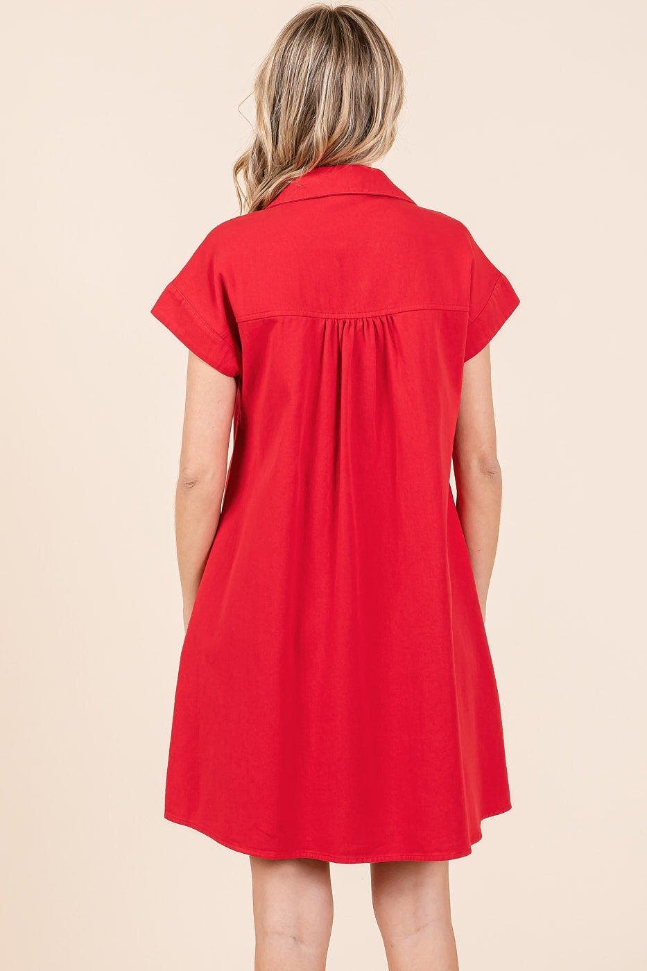 Mittoshop Twill Short Sleeve Collared Mini Dress
