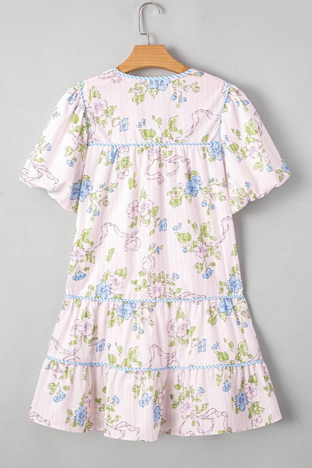 Printed Tie Neck Short Sleeve Mini Dress