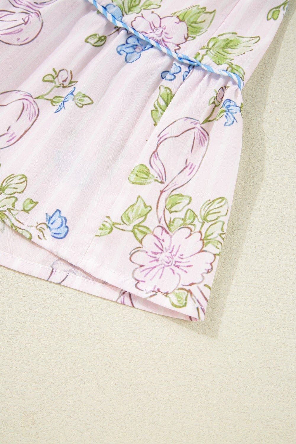 Printed Tie Neck Short Sleeve Mini Dress