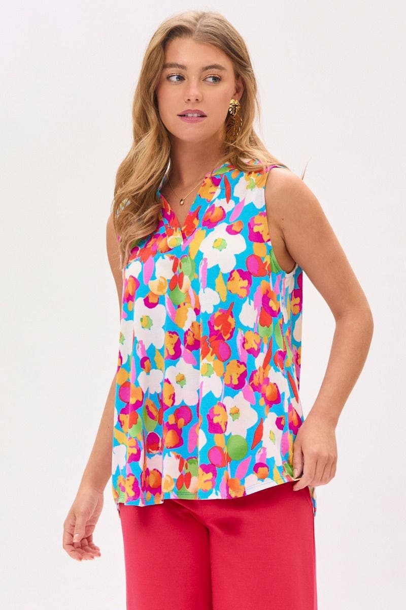 Dear Scarlett Lizzy Tank Top in Floral Aqua *Final Sale*