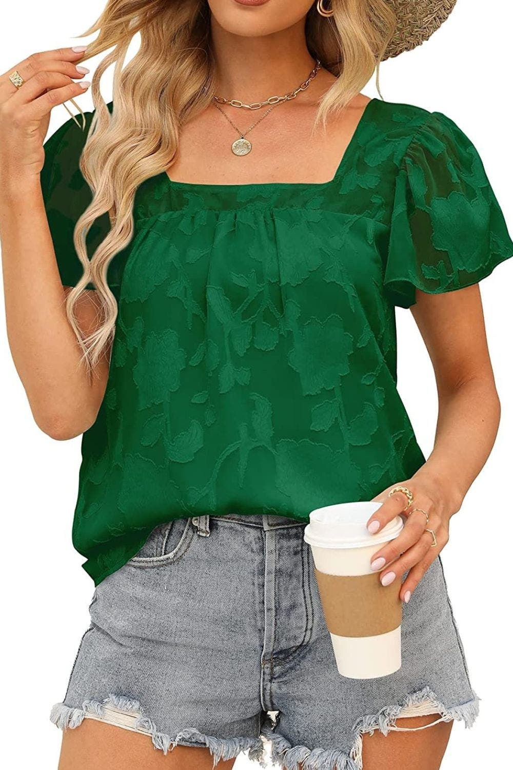 Square Neck Short Sleeve Blouse