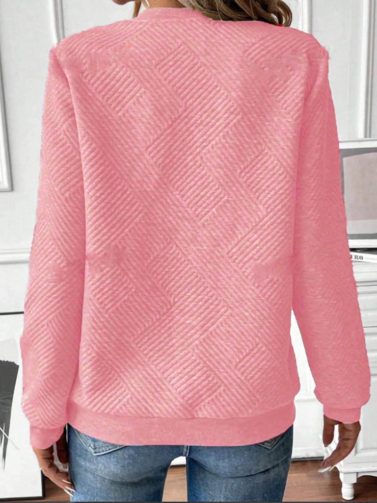 Quarter Zip Textured Long Sleeve Sweatshirt