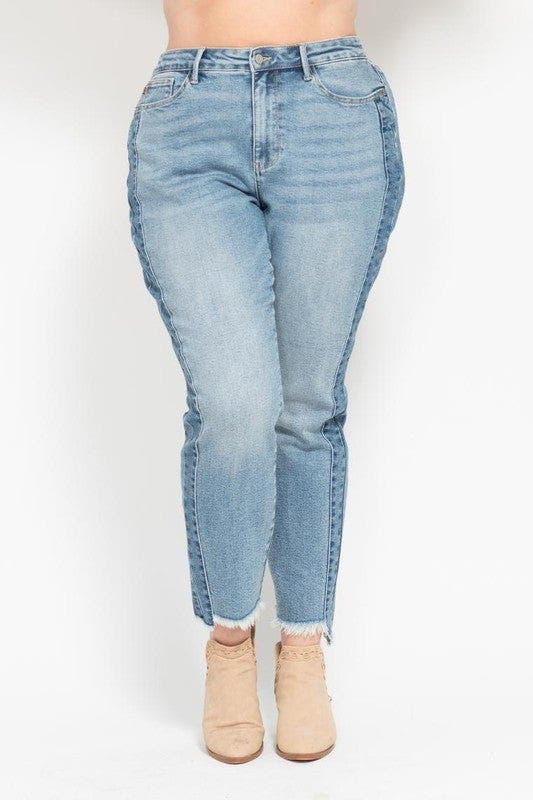 Judy Blue Full Size Vintage Wash Side Panel Detail with Fray Hem Slim Plus Size