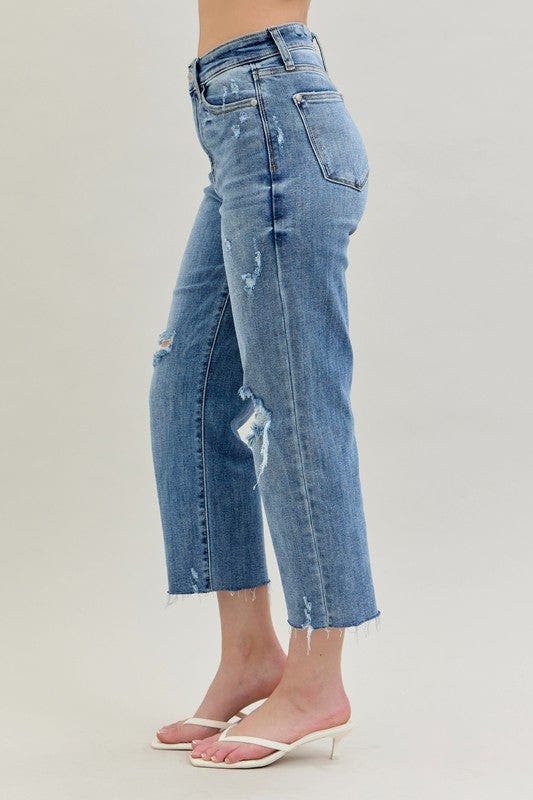 Judy Blue Full Size High Waist Destroy Crop Wide Leg Jeans Plus Size