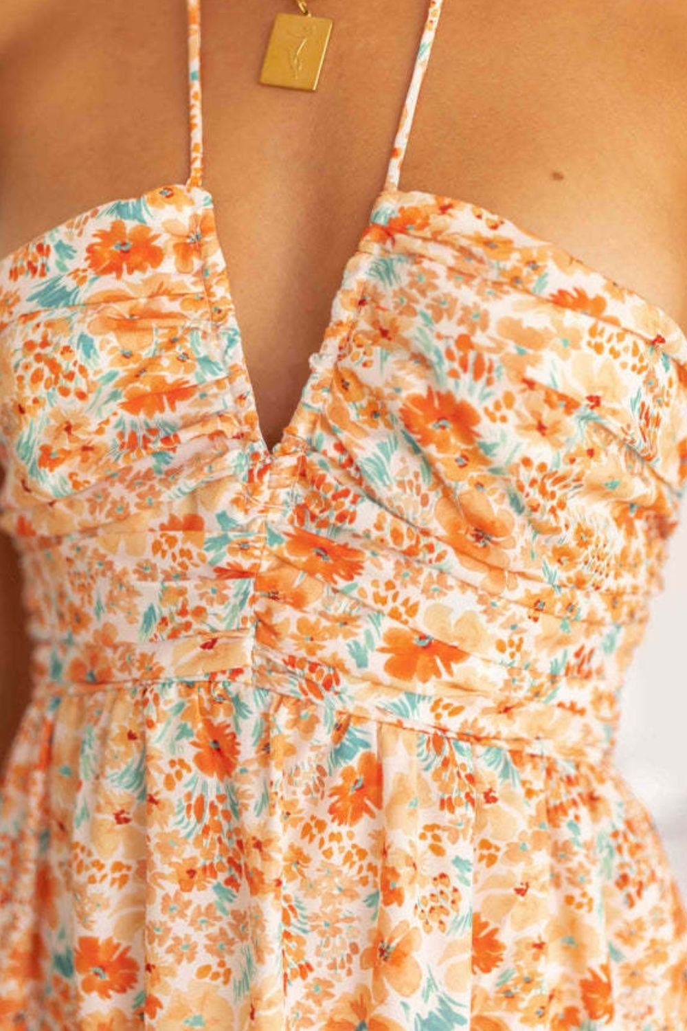 Tiered Halter Neck Printed Cami Dress
