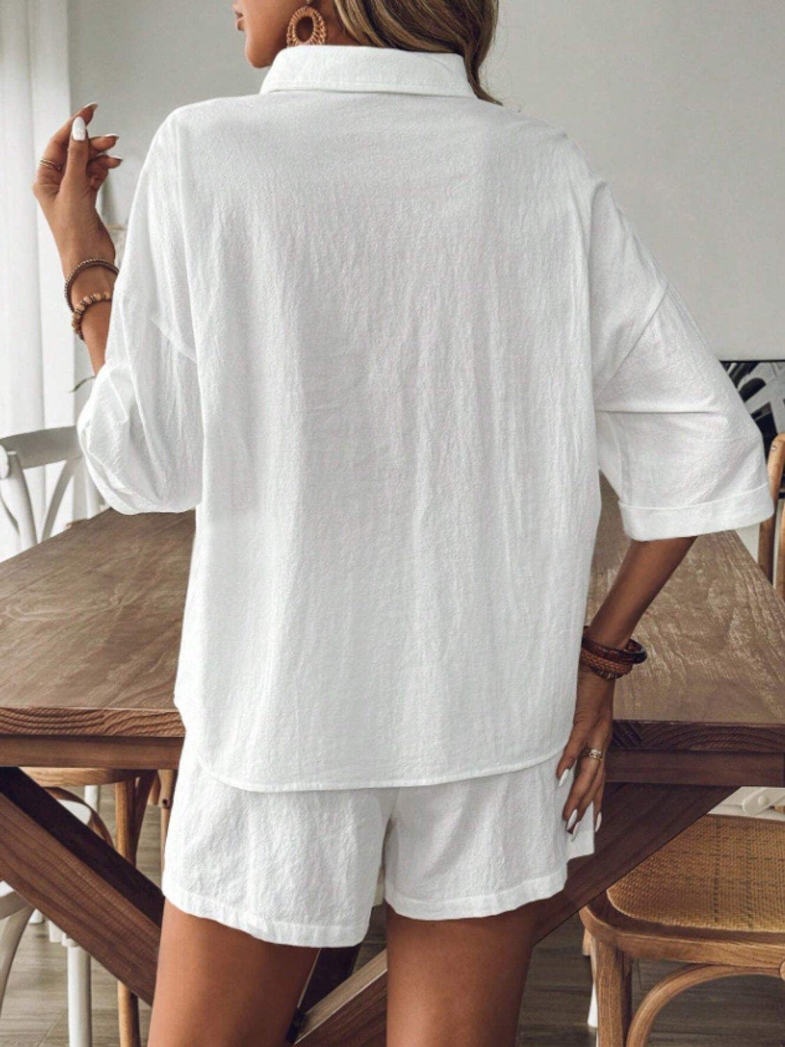 Collared Neck Half Sleeve Top and Shorts Set