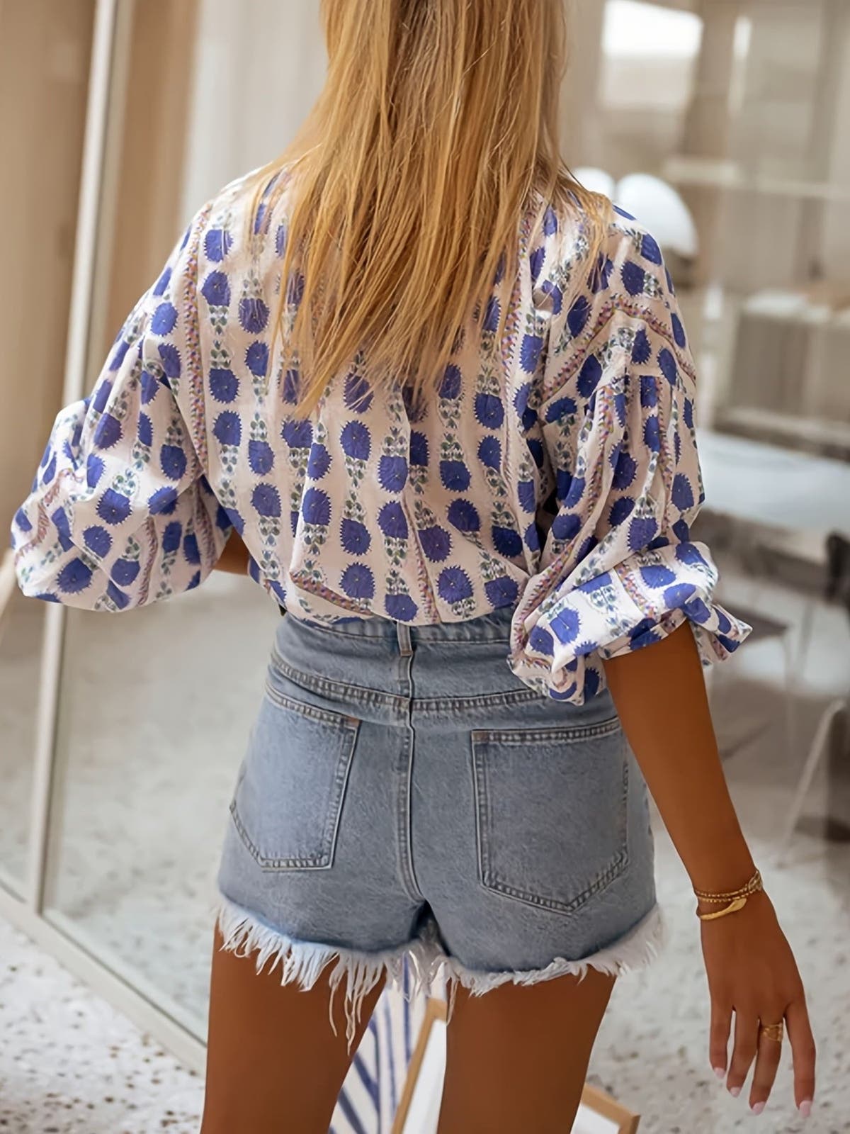 Printed Button Up Long Sleeve Shirt