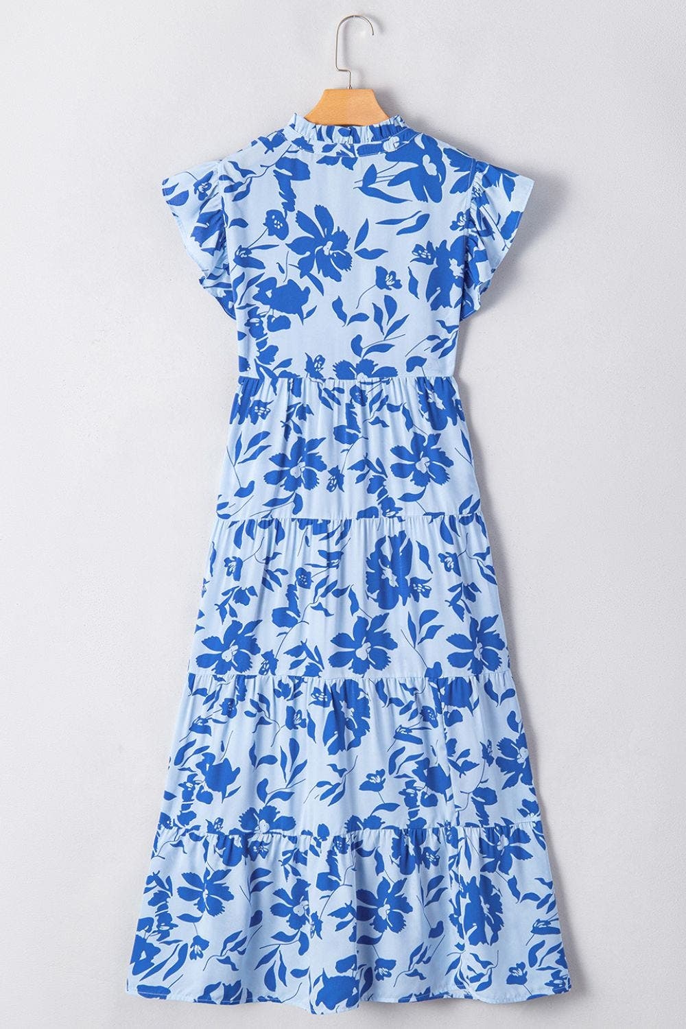 Floral Print Tiered Frilled Trim Flutter Sleeve Dress