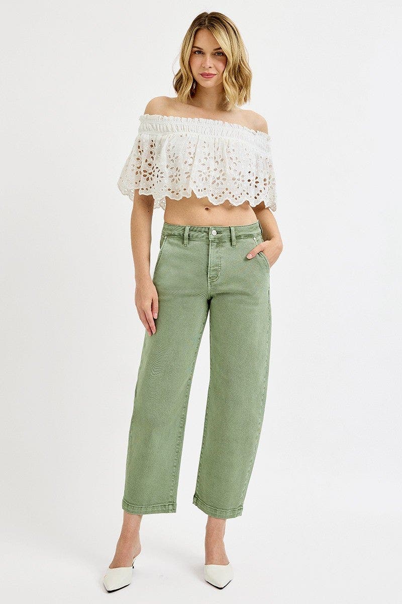 RISEN Full Size Tummy Control High Rise Crop Barrel Jeans Plus Size