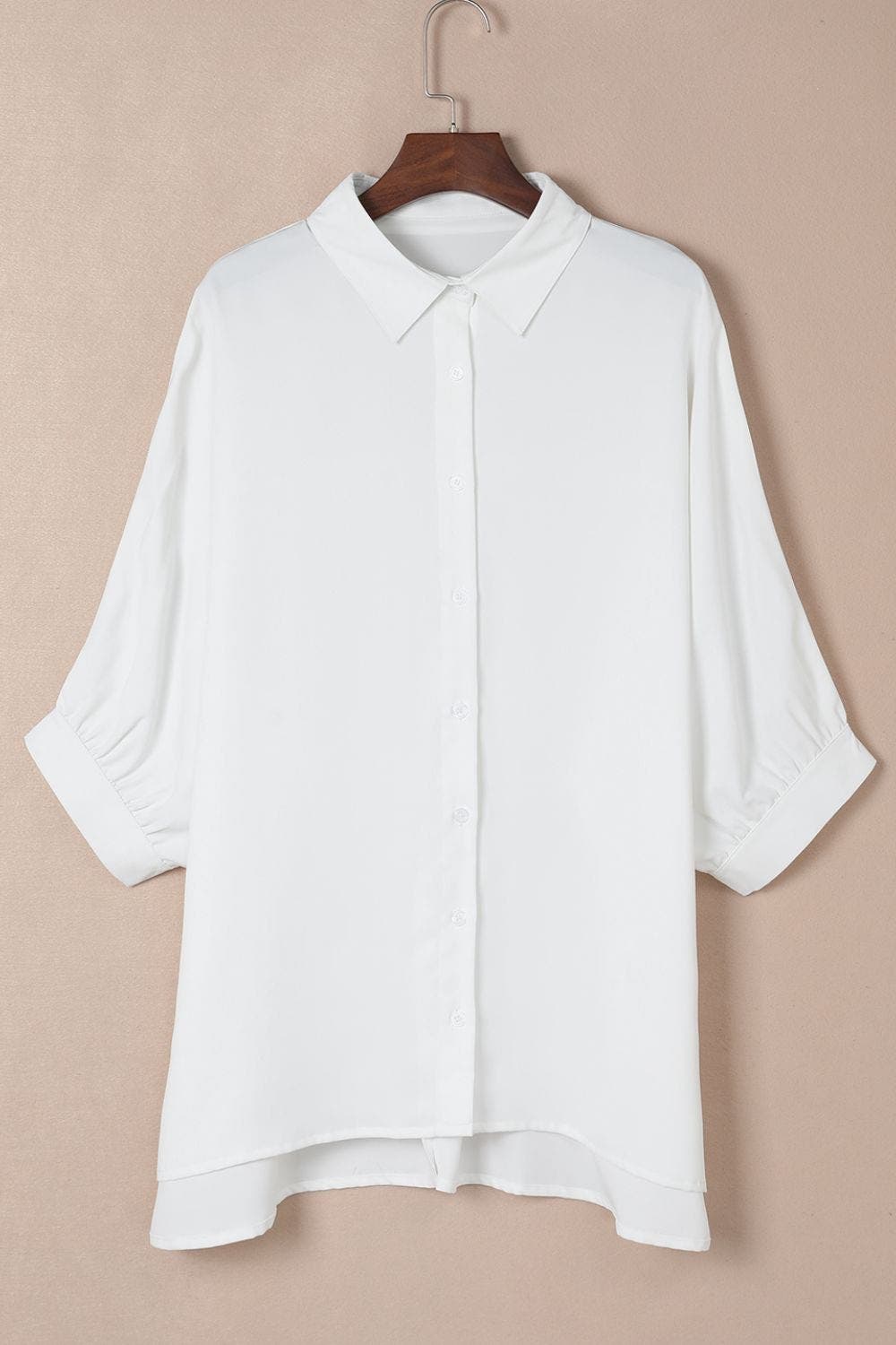Collared Neck Three-Quarter Sleeve Shirt