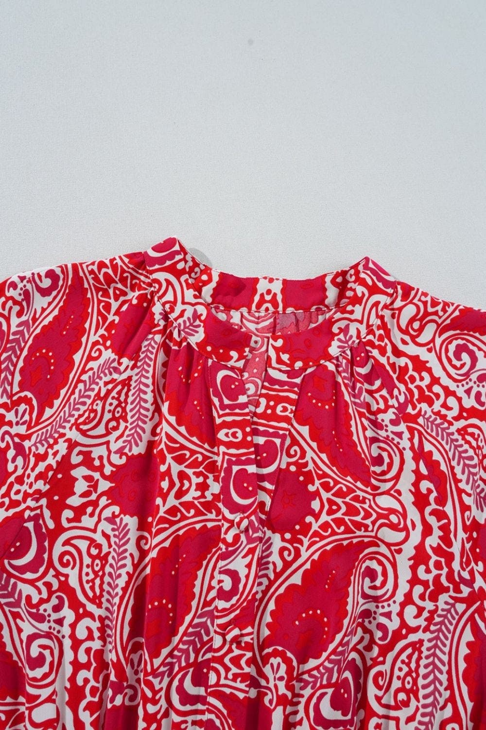 Paisley Print Side Slit Puff Sleeve High Waist Maxi Dress