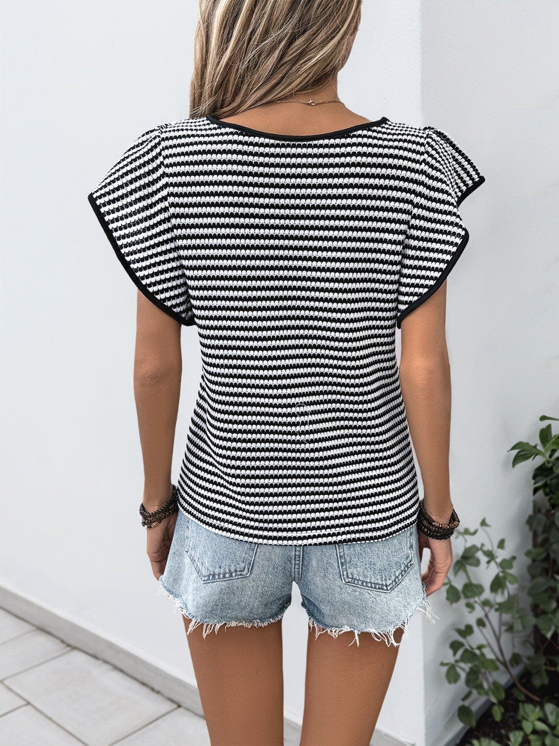 Ruffled Round Neck Short Sleeve Top