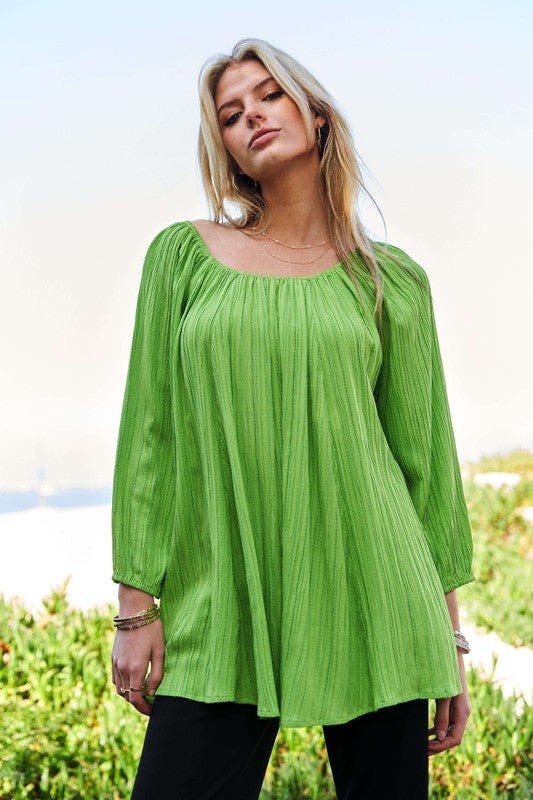 Davi & Dani Crinckled Texture Fabric Round Neck Swing Top