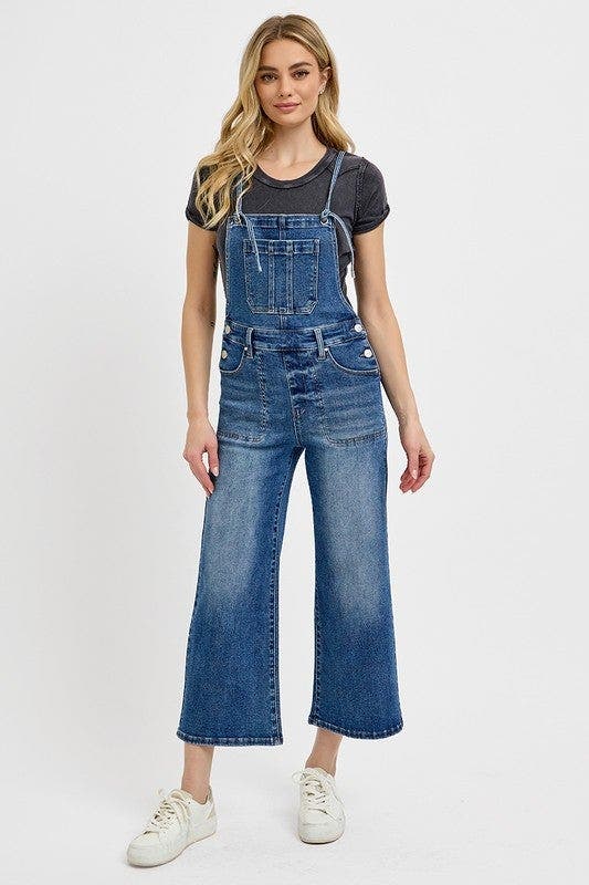 RISEN Full Size Knotted Strap Denim Overalls with Pockets Plus Size