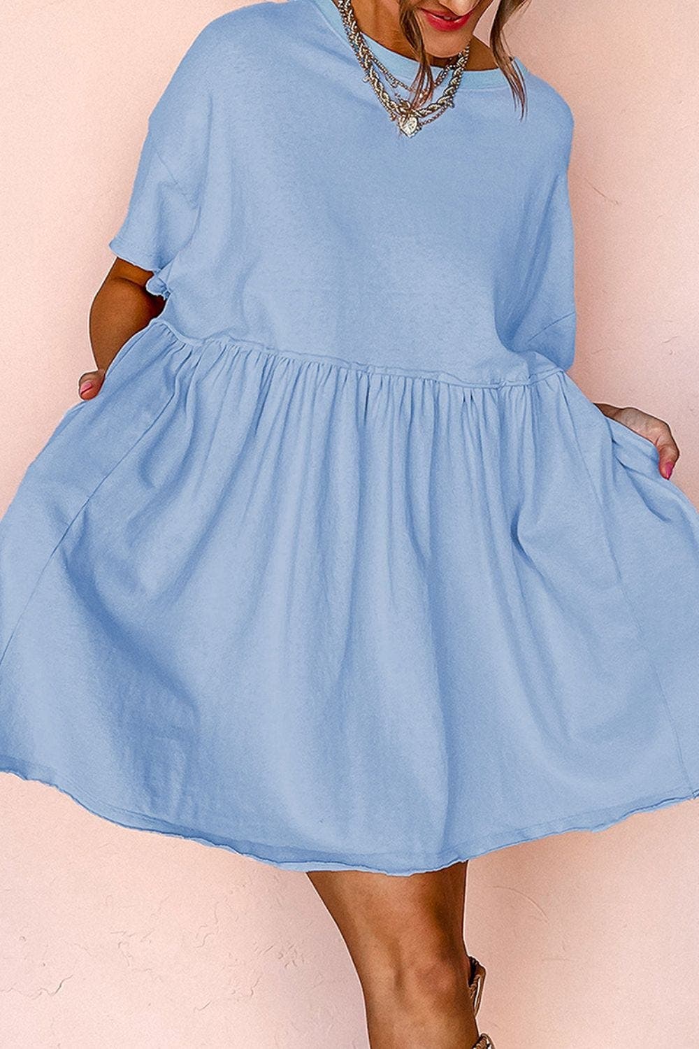 Round Neck Half Sleeve Mini Tee Dress