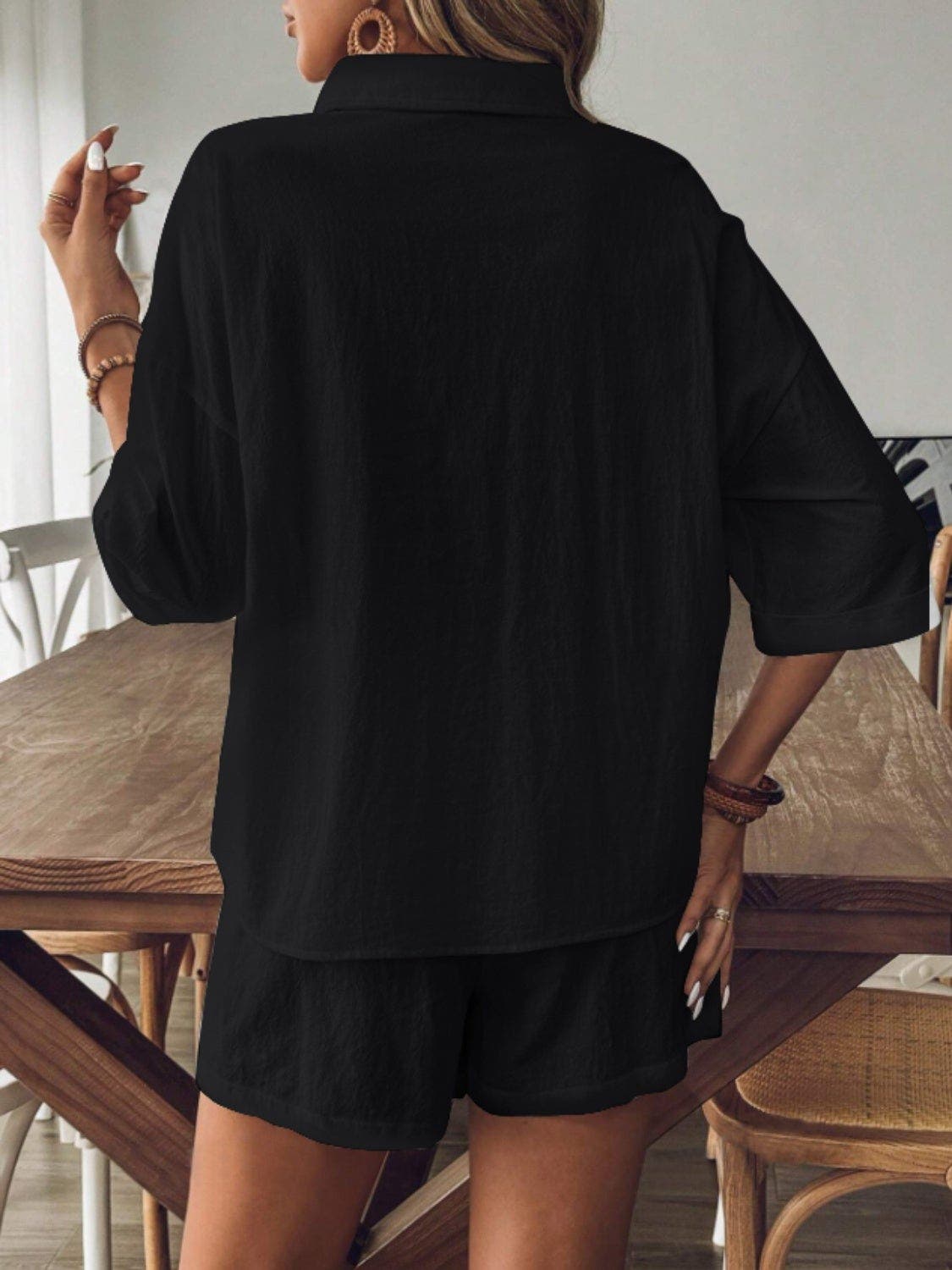 Collared Neck Half Sleeve Top and Shorts Set