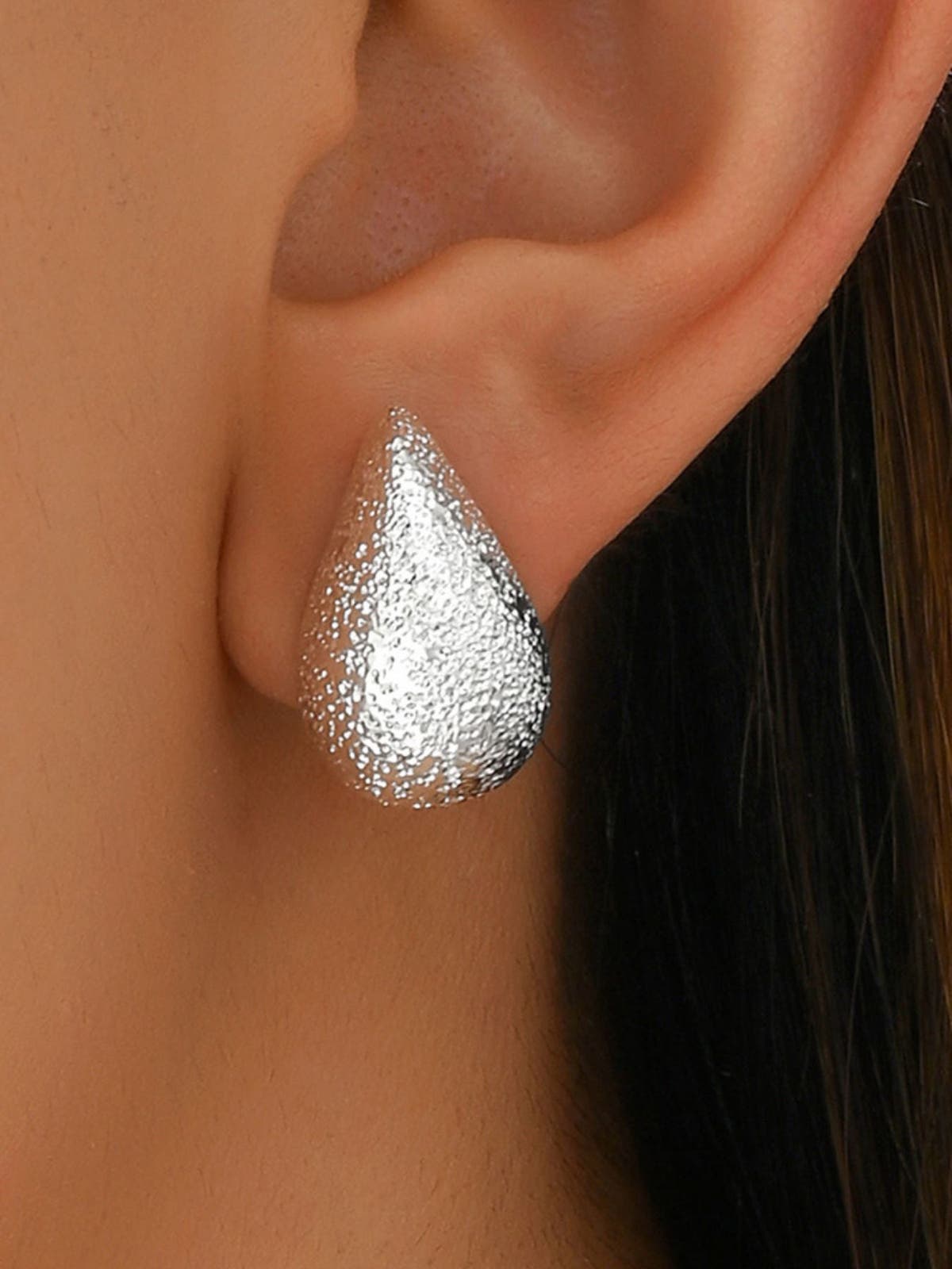Stainless Steel Teardrop Textured Earrings *Final Sale*