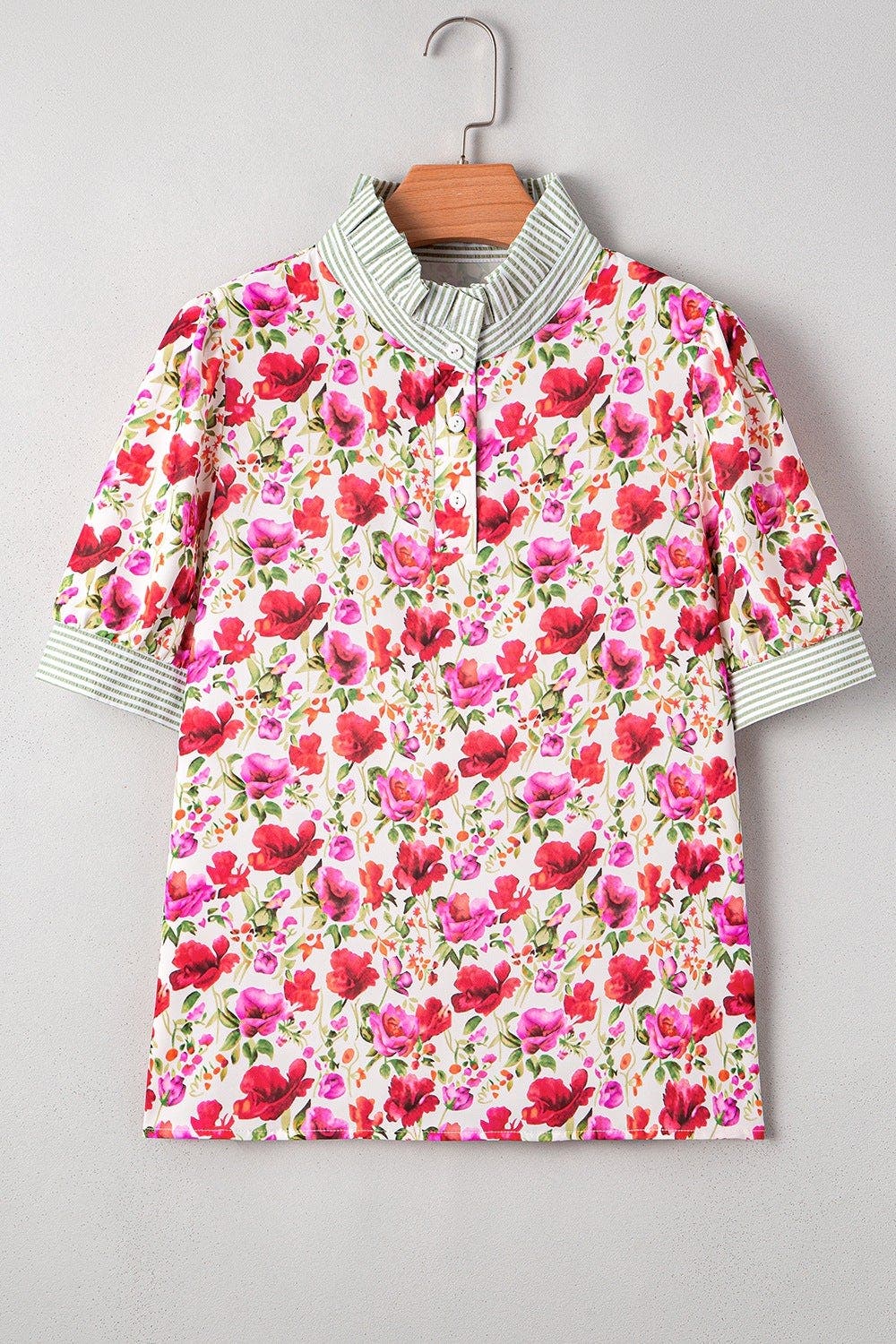Printed Collared Neck Short Sleeve Blouse