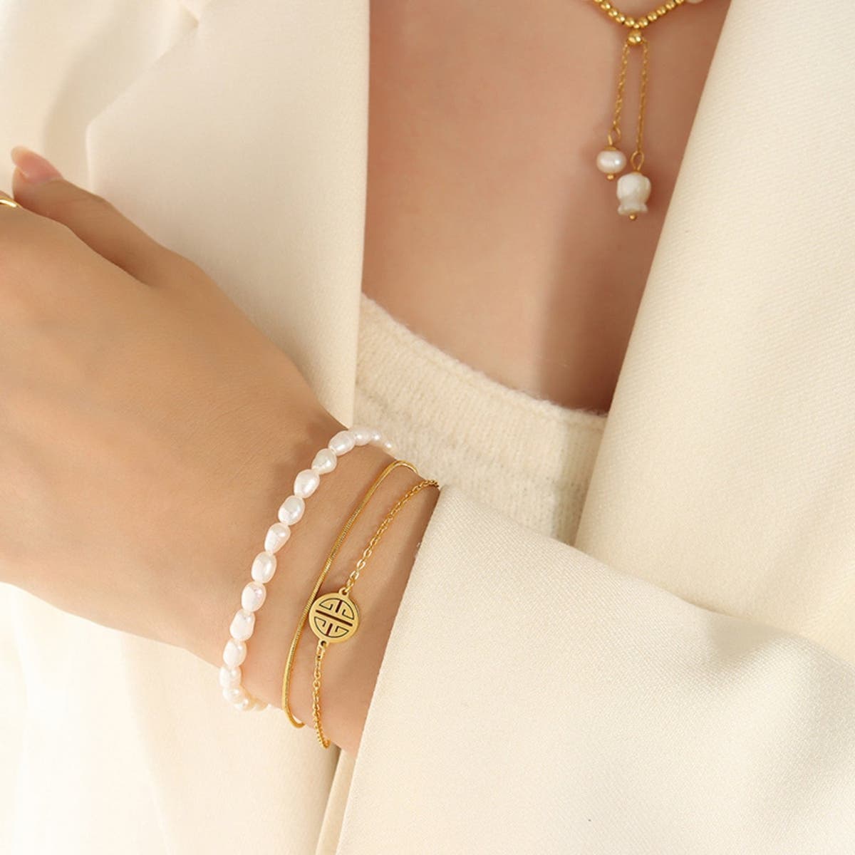 Titanium Steel Three-Layered Pearl Bracelet *Final Sale*