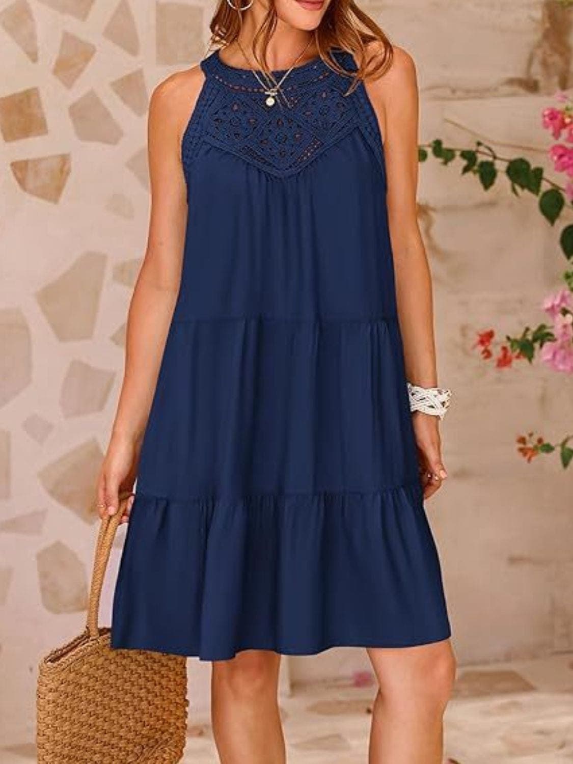 Ruffled Hem Lace Sleeveless Dress