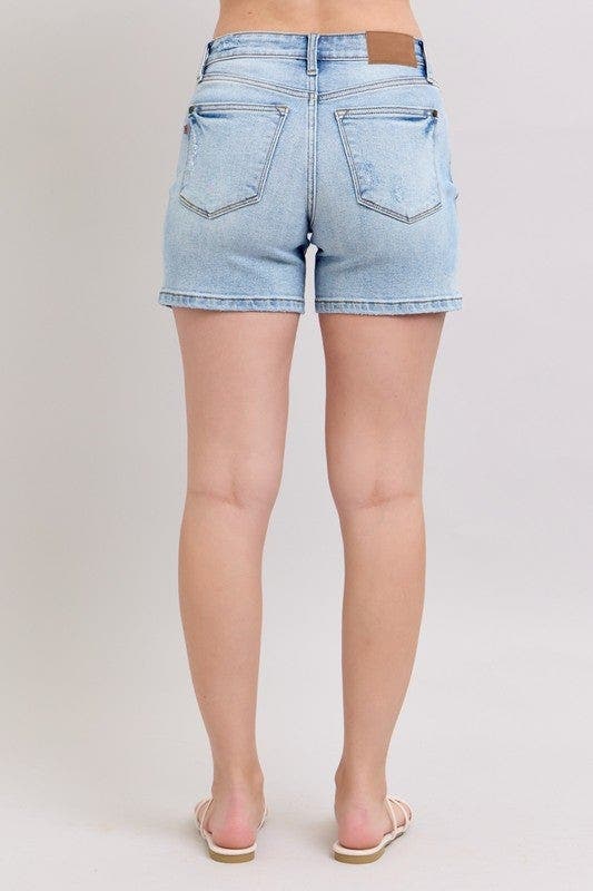 Judy Blue Full Size Mid Rise Washed Denim Shorts Plus Size