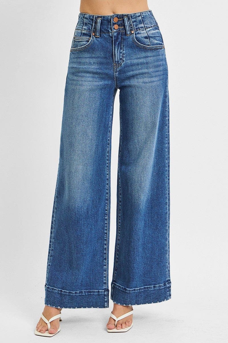 RISEN Full Size High Rise Ankle Wide Seam Detailed Jeans Plus Size