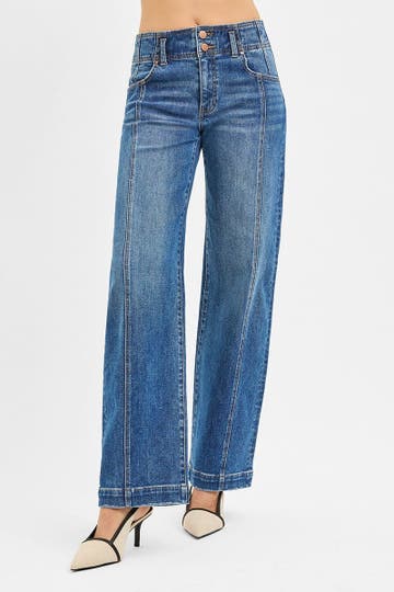RISEN Mid Rise Fit Wide Baggy Jeans