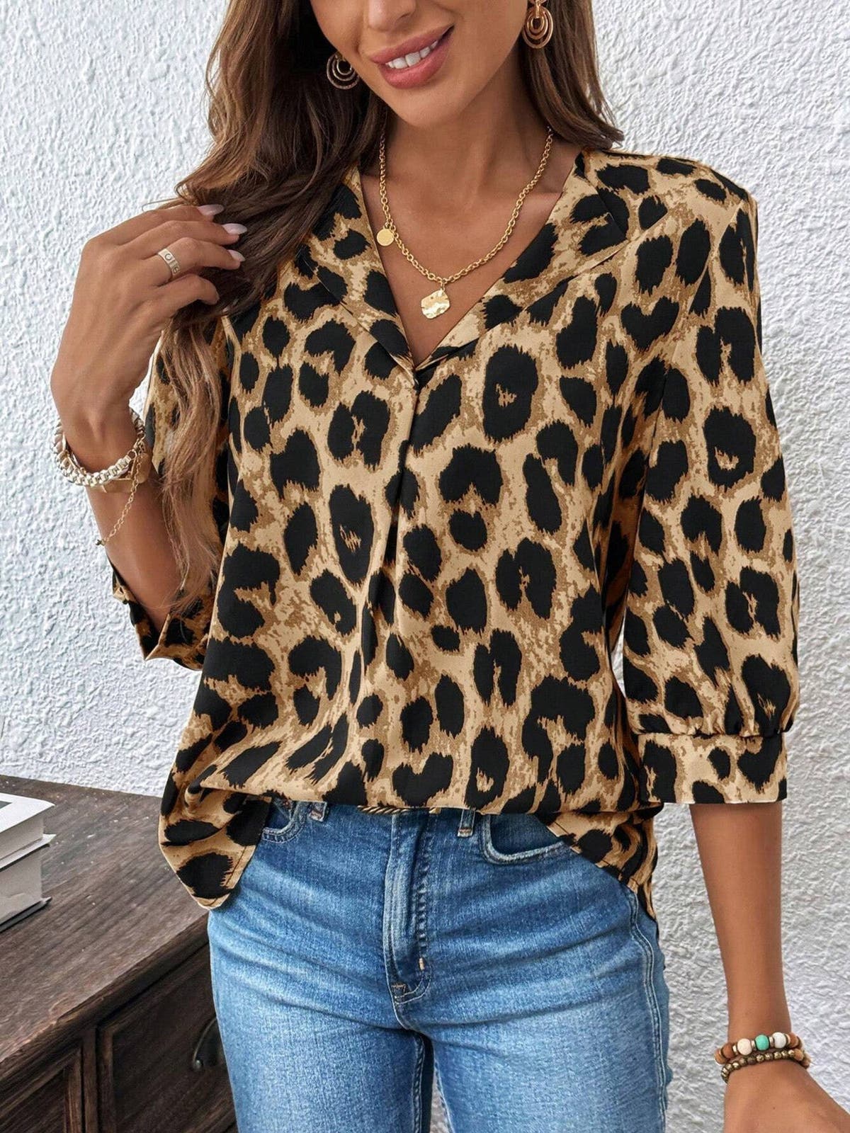 Leopard Print 3/4 Sleeve Blouse