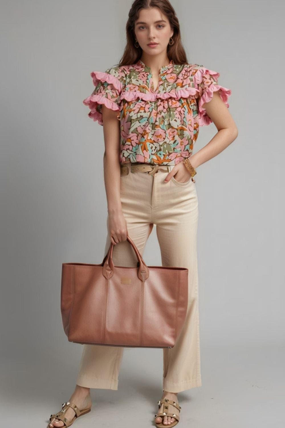 Multicolour Floral Tiered Ruffled Short Sleeve Blouse