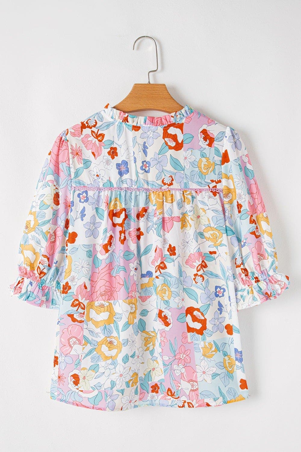 Boho Flower Print Half Puff Sleeve Blouse