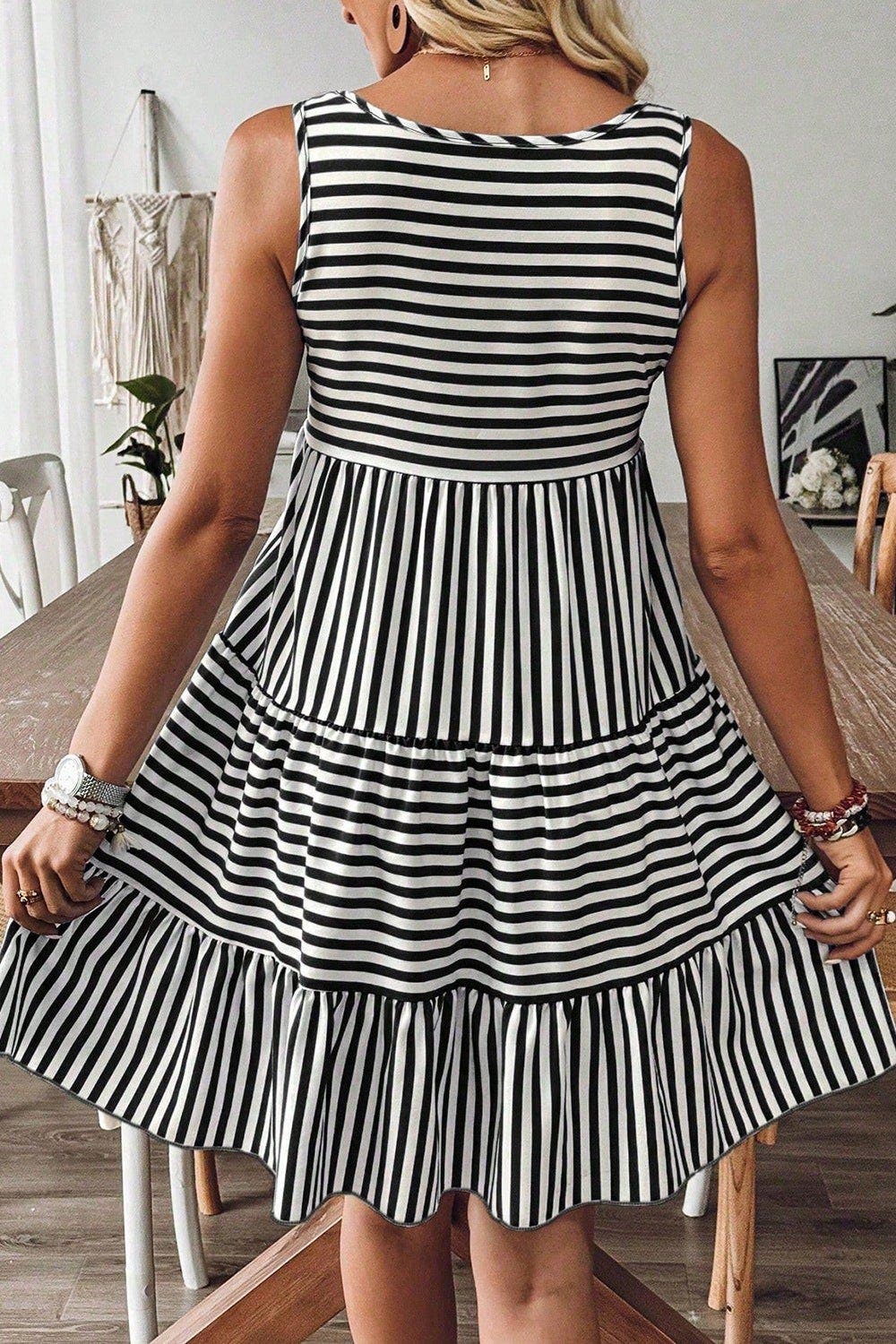 Striped Round Neck Sleeveless Mini Dress