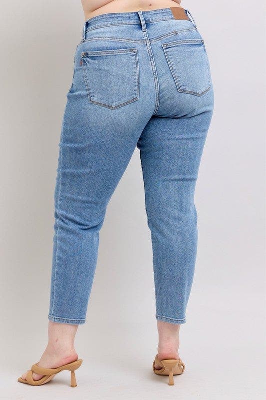 Judy Blue Full Size Mid Rise Vintage Wash Slim Jeans with Cell Phone Pocket Plus Size