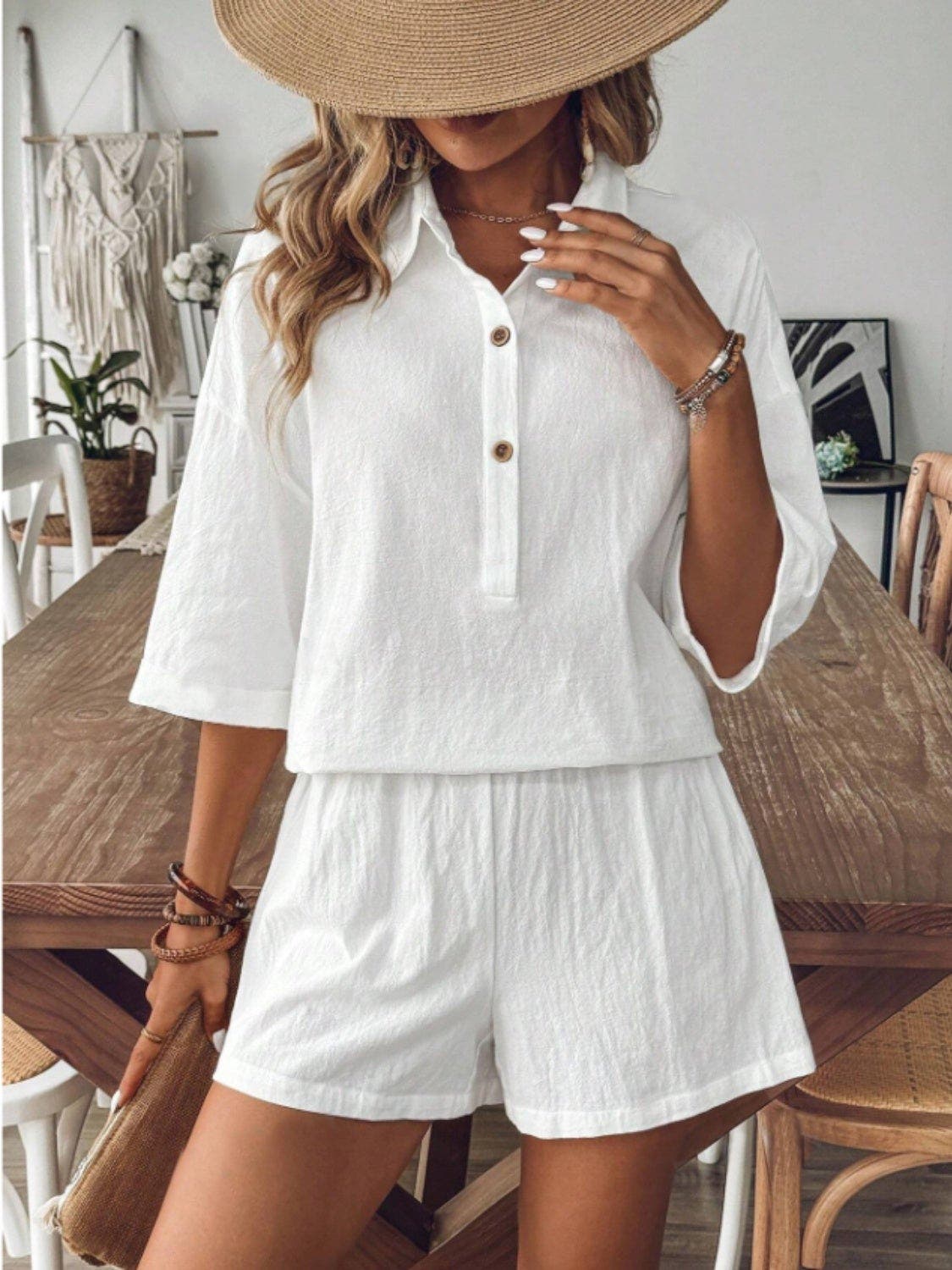 Collared Neck Half Sleeve Top and Shorts Set
