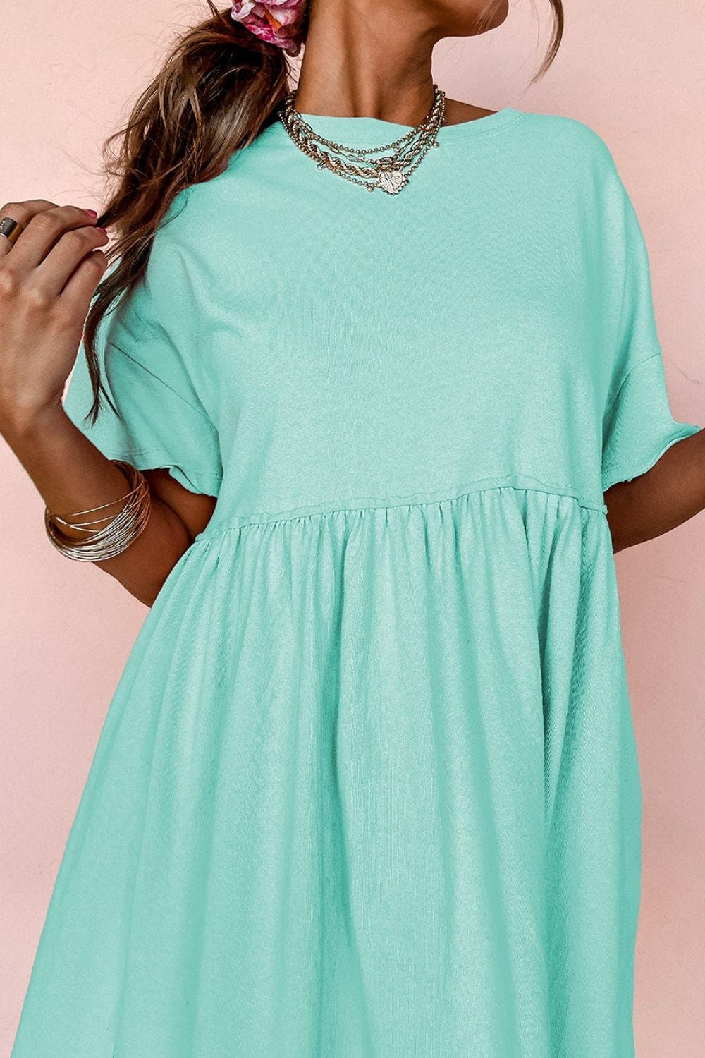 Round Neck Half Sleeve Mini Tee Dress