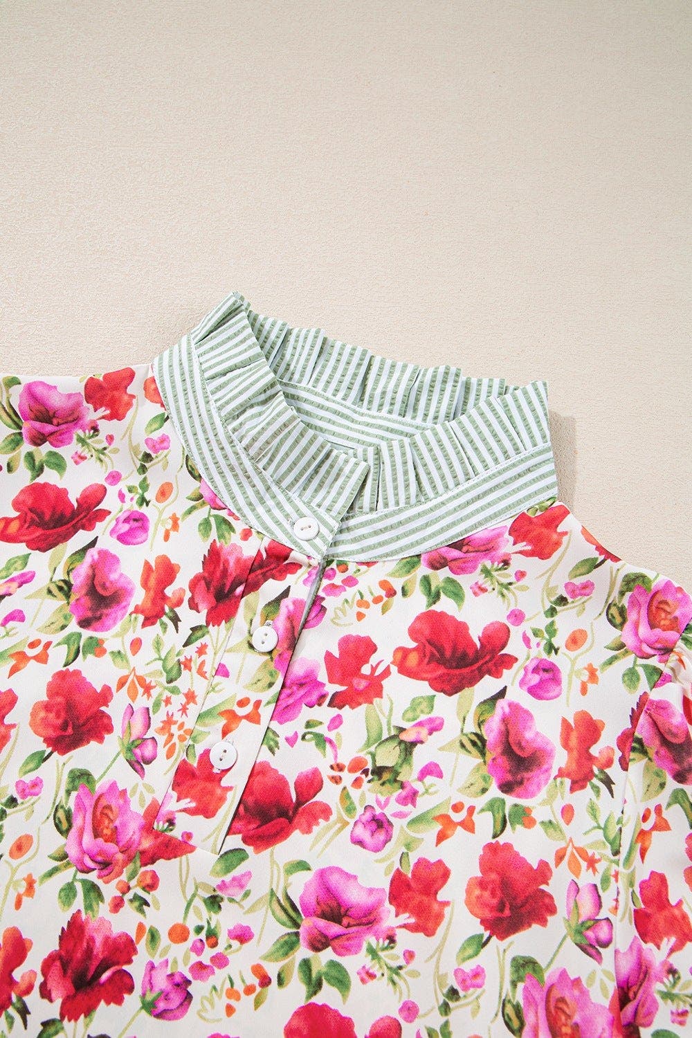 Printed Collared Neck Short Sleeve Blouse