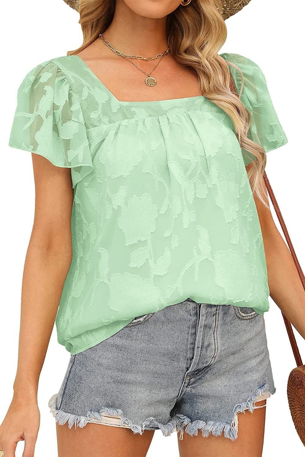 Square Neck Short Sleeve Blouse