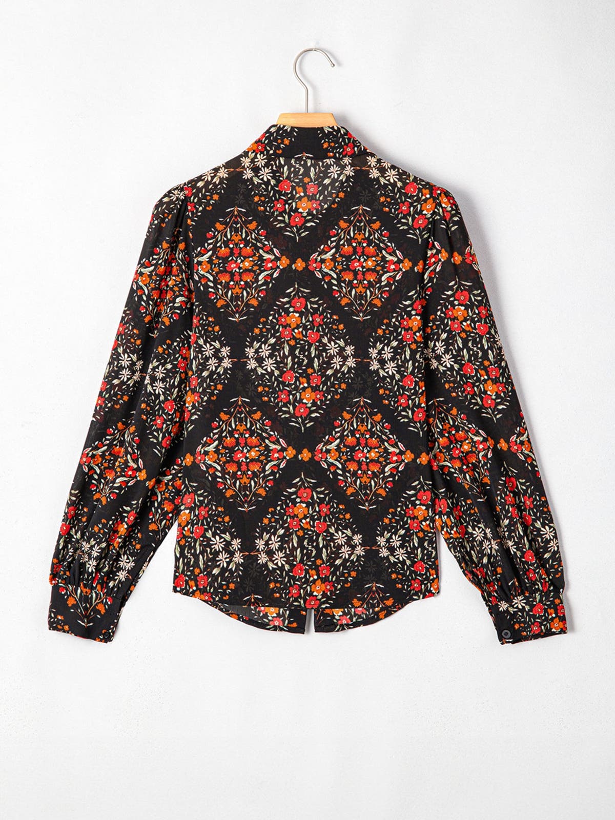 Floral Print Lantern Sleeve Loose Shirt