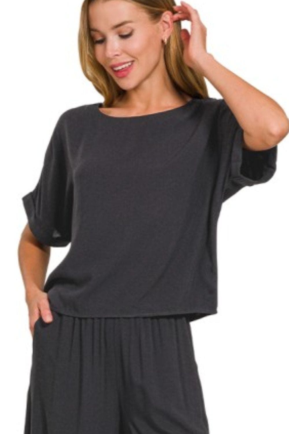 Zenana Round Neck T-Shirt and Wide Leg Pants Set