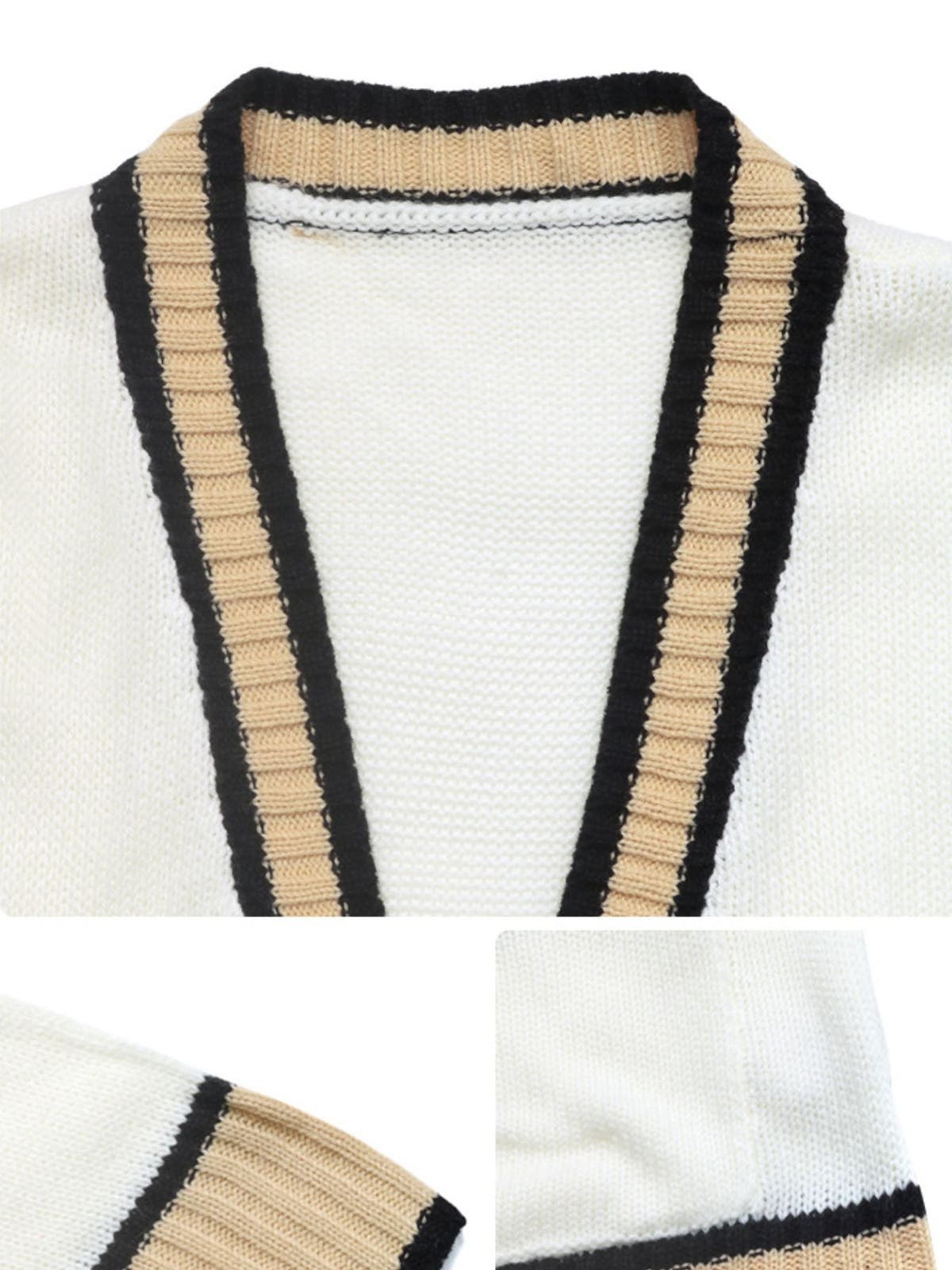 Contrast Trim Button Up Knit Cardigan