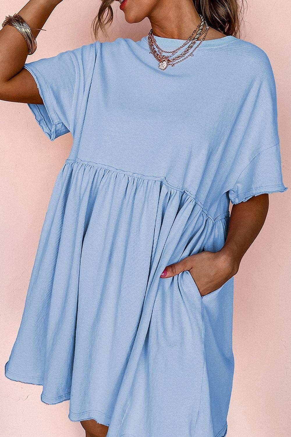 Round Neck Half Sleeve Mini Tee Dress