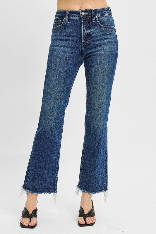 RISEN Full Size Tummy Control High Rise Crop Straight Raw Cut Hem Jeans Plus Size
