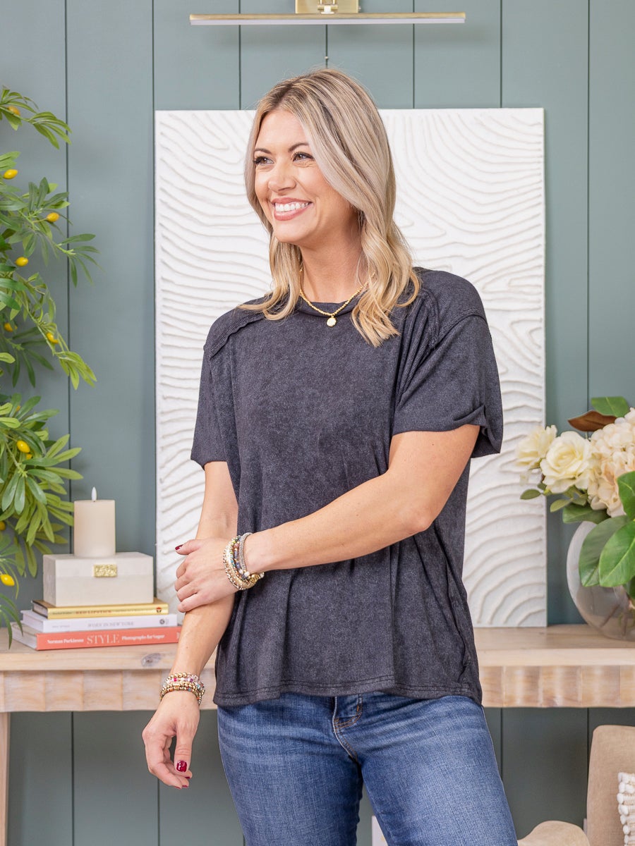 Zenana Short Sleeve Oversized Washed Ribbed Top | S/M-2X/3X