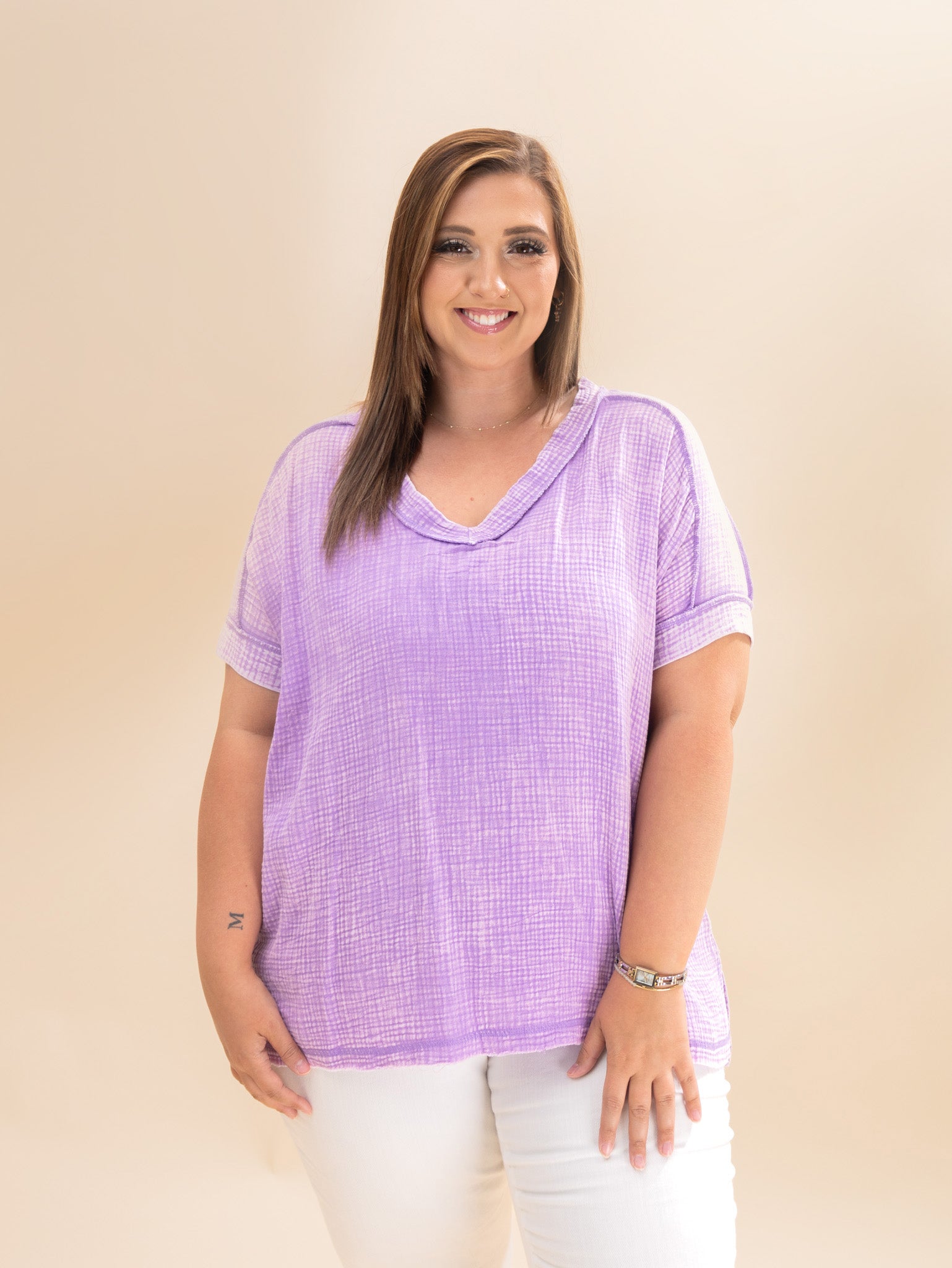 Zenana Acid Washed Double Gauze Short Sleeve Shirt | S-3X